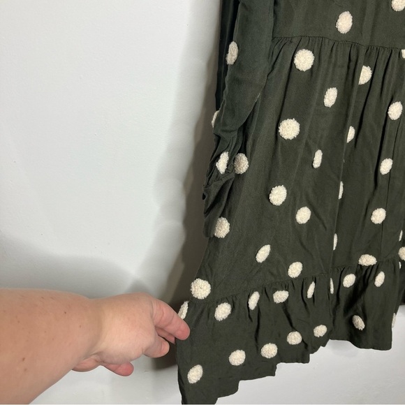 Zara v-neck mini dress olive green with textured polka dots size medium - Picture 10 of 10